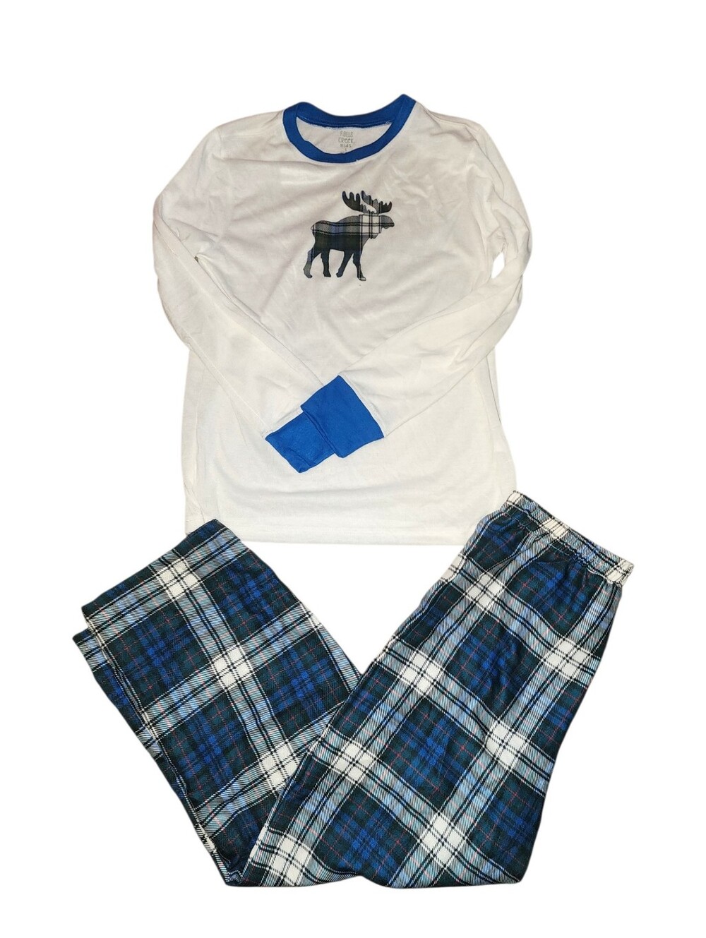 Falls Creek White and Blue Plaid Moose Pajama Set